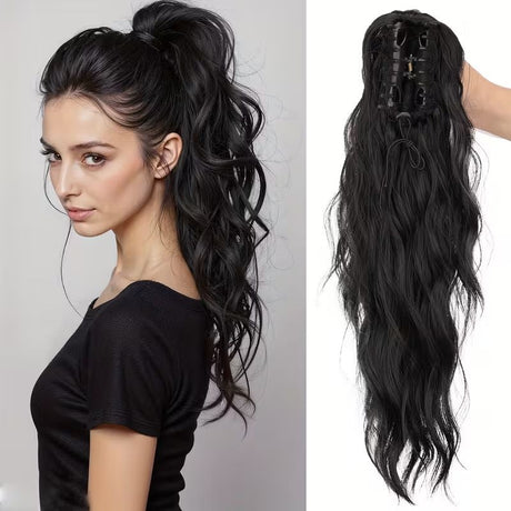 Water wave curly hair clip-in ponytail wig, made of high-heat-resistant synthetic material. Perfect for daily wear to add volume, ideal for holiday celebrations and Halloween parties.（Mixed color 18H613）