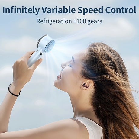 White Hurricane Ice-Bag High-Speed Fan｜100-Speed Adjustable, Second-Level Cooling, Lightweight and Portable Summer Travel Essential