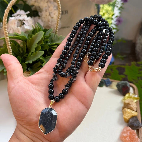 Vintage Double-Layer Hand-Strung Turquoise Necklace, Bohemian-Style Crackle Pendant for Protection and Elegance