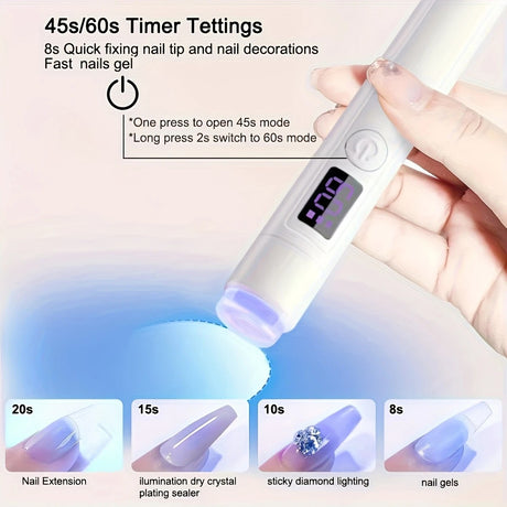 2-in-1 Nail Lamp: Handheld & Stand, 6-LED Fast Dry, Type-C Fast Charge, Smart Timer, Home/Travel DIY Nail Art Essential