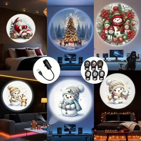 Christmas LED Projection Night Light | Six-Pattern Ambiance Projection Lamp, Plug-and-Play USB Lights Up a Healing Fairy-Tale Night