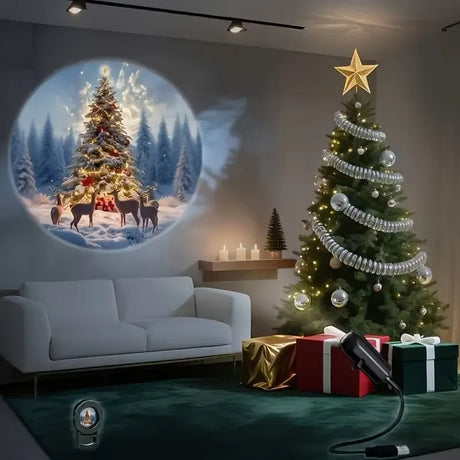 Christmas LED Projection Night Light | Six-Pattern Ambiance Projection Lamp, Plug-and-Play USB Lights Up a Healing Fairy-Tale Night
