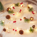 Christmas Forest-Style Decorative String Light | 200cm, 20 Warm White LEDs, Adorned with Pine Needles, Pinecones & Red Berries, Battery-Powered (Batteries Not Included), Hang Anywhere, Creates a Cozy Holiday Atmosphere