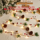 Christmas Forest-Style Decorative String Light | 200cm, 20 Warm White LEDs, Adorned with Pine Needles, Pinecones & Red Berries, Battery-Powered (Batteries Not Included), Hang Anywhere, Creates a Cozy Holiday Atmosphere