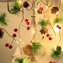 Christmas Forest-Style Decorative String Light | 200cm, 20 Warm White LEDs, Adorned with Pine Needles, Pinecones & Red Berries, Battery-Powered (Batteries Not Included), Hang Anywhere, Creates a Cozy Holiday Atmosphere