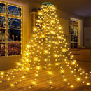 USB Remote Control Christmas Tree Waterfall String Light | Ring Hanging Tool-Free Installation, High-Density LED Starburst Effect, IP44 Waterproof, Fits 4–12ft Trees (Colour1.5m / 200 Lights)
