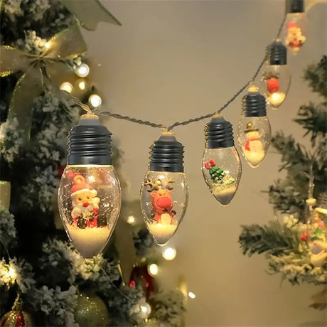 Christmas Wish Bulb String Light | 10 LED Warm Light Mini Scenes, Battery-Powered (Batteries Not Included), 150cm Long, Embedded Santa Claus, Snowman & Reindeer Designs, Hang Anywhere to Brighten Up the Holidays