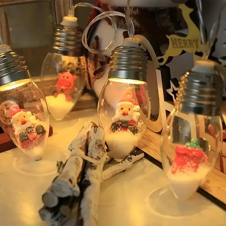 Christmas Wish Bulb String Light | 10 LED Warm Light Mini Scenes, Battery-Powered (Batteries Not Included), 150cm Long, Embedded Santa Claus, Snowman & Reindeer Designs, Hang Anywhere to Brighten Up the Holidays