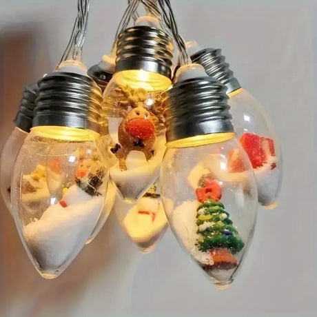 Christmas Wish Bulb String Light | 10 LED Warm Light Mini Scenes, Battery-Powered (Batteries Not Included), 150cm Long, Embedded Santa Claus, Snowman & Reindeer Designs, Hang Anywhere to Brighten Up the Holidays