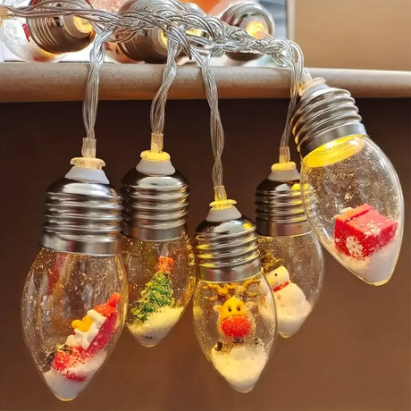 Christmas Wish Bulb String Light | 10 LED Warm Light Mini Scenes, Battery-Powered (Batteries Not Included), 150cm Long, Embedded Santa Claus, Snowman & Reindeer Designs, Hang Anywhere to Brighten Up the Holidays