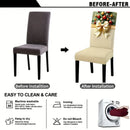 4PCS Christmas Stretch Dining Chair Covers | Snug-Fit Elastic Design, Printed with Ornaments, Snowflakes & Gold Bows, Removable & Machine Washable, Soft Stretch Protective Covers, Ideal for Holiday Gatherings & Home Décor