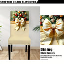 4PCS Christmas Stretch Dining Chair Covers | Snug-Fit Elastic Design, Printed with Ornaments, Snowflakes & Gold Bows, Removable & Machine Washable, Soft Stretch Protective Covers, Ideal for Holiday Gatherings & Home Décor