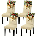 6PCS Christmas Stretch Dining Chair Covers | Snug-Fit Elastic Design, Printed with Ornaments, Snowflakes & Gold Bows, Removable & Machine Washable, Soft Stretch Protective Covers, Ideal for Holiday Gatherings & Home Décor