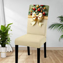 6PCS Christmas Stretch Dining Chair Covers | Snug-Fit Elastic Design, Printed with Ornaments, Snowflakes & Gold Bows, Removable & Machine Washable, Soft Stretch Protective Covers, Ideal for Holiday Gatherings & Home Décor