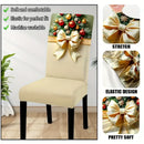 6PCS Christmas Stretch Dining Chair Covers | Snug-Fit Elastic Design, Printed with Ornaments, Snowflakes & Gold Bows, Removable & Machine Washable, Soft Stretch Protective Covers, Ideal for Holiday Gatherings & Home Décor