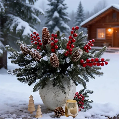 40-Piece Artificial Pine Needle Red Berry Pinecone Set, Essential for Christmas Table Decoration and DIY Wreaths