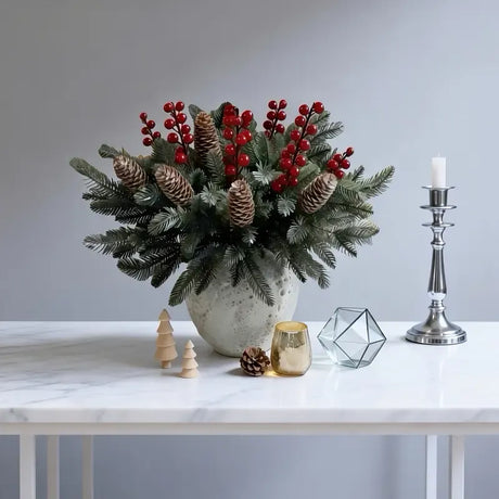 40-Piece Artificial Pine Needle Red Berry Pinecone Set, Essential for Christmas Table Decoration and DIY Wreaths