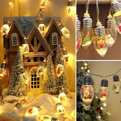 Christmas Wish Bulb String Light | 10 LED Warm Light Mini Scenes, Battery-Powered (Batteries Not Included), 200cm Long, Embedded Santa Claus, Snowman & Reindeer Designs, Hang Anywhere to Brighten Up the Holidays