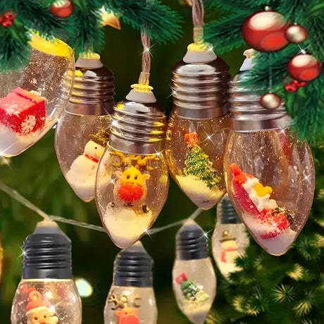 Christmas Wish Bulb String Light | 10 LED Warm Light Mini Scenes, Battery-Powered (Batteries Not Included), 200cm Long, Embedded Santa Claus, Snowman & Reindeer Designs, Hang Anywhere to Brighten Up the Holidays
