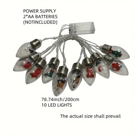 Christmas Wish Bulb String Light | 10 LED Warm Light Mini Scenes, Battery-Powered (Batteries Not Included), 200cm Long, Embedded Santa Claus, Snowman & Reindeer Designs, Hang Anywhere to Brighten Up the Holidays