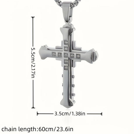 2PCS Luxurious Rhinestone Cross Necklace, Unisex, Guarding Faith with Cool Shine for Holidays and Daily Wear.BLUE