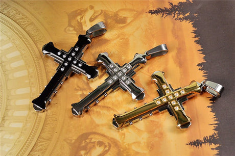 2PCS Luxurious Rhinestone Cross Necklace, Unisex, Guarding Faith with Cool Shine for Holidays and Daily Wear.golden