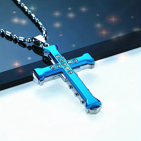 2PCS  Luxurious Rhinestone Cross Necklace, Unisex, Guarding Faith with Cool Shine for Holidays and Daily Wear.silver