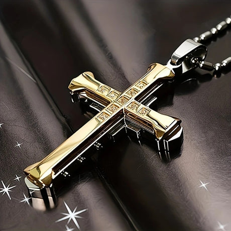 2PCS  Luxurious Rhinestone Cross Necklace, Unisex, Guarding Faith with Cool Shine for Holidays and Daily Wear.silver