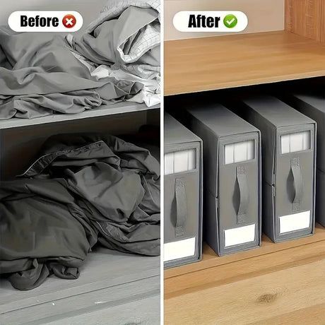 5PCS Foldable Bed Sheet Storage Box with Viewing Window, Your Neat Solution for Bedroom and Wardrobe Organization.