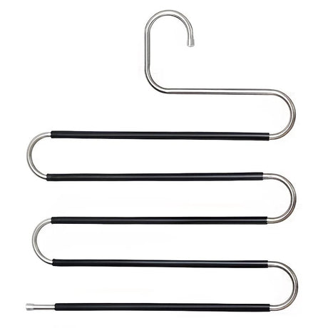 3 Pack Multi-Layer Stainless Steel Metal Pants Hangers, Bedroom Storage, S-Shaped Anti-Slip No-Mark, Space Saving, Closet Storage Rack, Pants Jeans Scarves Hanging, Black Version