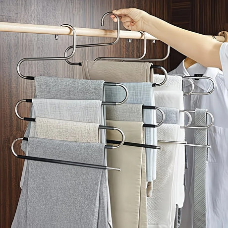 3 Pack Multi-Layer Stainless Steel Metal Pants Hangers, Bedroom Storage, S-Shaped Anti-Slip No-Mark, Space Saving, Closet Storage Rack, Pants Jeans Scarves Hanging, Black Version
