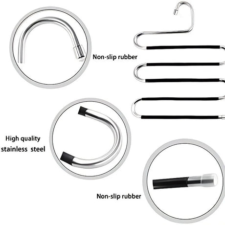 3 Pack Multi-Layer Stainless Steel Metal Pants Hangers, Bedroom Storage, S-Shaped Anti-Slip No-Mark, Space Saving, Closet Storage Rack, Pants Jeans Scarves Hanging, Black Version