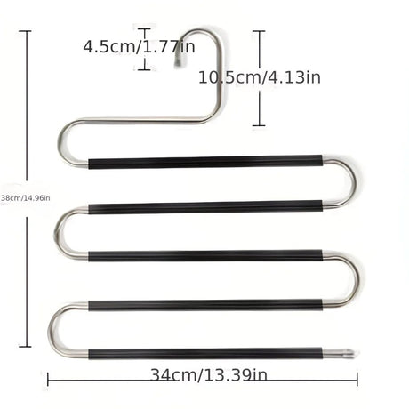 3 Pack Multi-Layer Stainless Steel Metal Pants Hangers, Bedroom Storage, S-Shaped Anti-Slip No-Mark, Space Saving, Closet Storage Rack, Pants Jeans Scarves Hanging, Black Version