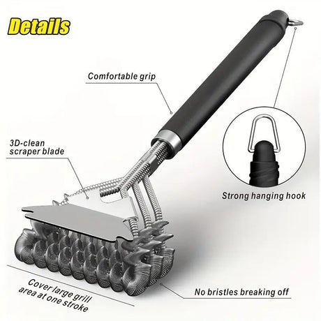 Bristle-Free Stainless Steel BBQ Grill Brush Heavy Duty Steam Clean Coil Head with Scraper