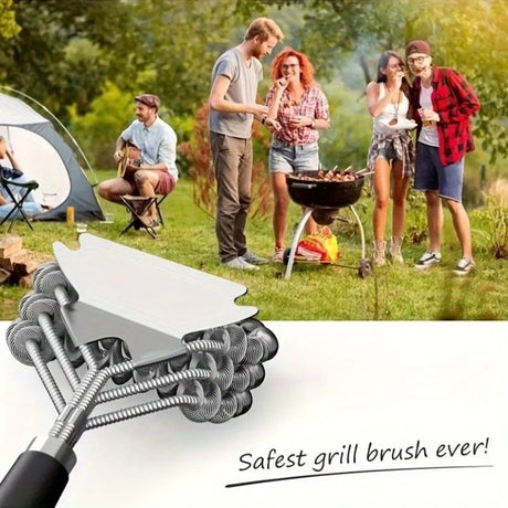 Bristle-Free Stainless Steel BBQ Grill Brush Heavy Duty Steam Clean Coil Head with Scraper