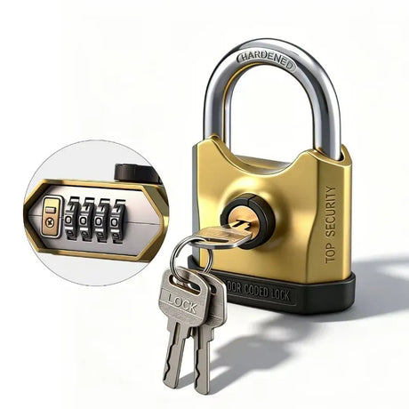 Heavy-duty metal padlock with 3 keys, dual-open design (key and combination unlock), suitable for lock cylinders, doors, factories, warehouses, and home/outdoor use.
