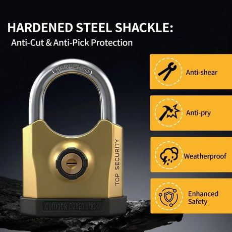 Heavy-duty metal padlock with 3 keys, dual-open design (key and combination unlock), suitable for lock cylinders, doors, factories, warehouses, and home/outdoor use.