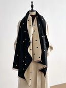 Modern Love Double-sided Shawl, Faux Cashmere Autumn Winter Fringe Oversized Fashion Versatile Warm Scarf(BLACK)