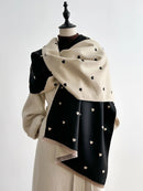 Modern Love Double-sided Shawl, Faux Cashmere Autumn Winter Fringe Oversized Fashion Versatile Warm Scarf(BLACK)