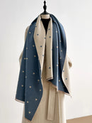 Modern Love Double-sided Shawl, Faux Cashmere Autumn Winter Fringe Oversized Fashion Versatile Warm Scarf(BLACK)