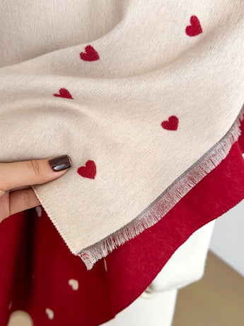 Modern Love Double-sided Shawl, Faux Cashmere Autumn Winter Fringe Oversized Fashion Versatile Warm Scarf(PINK)