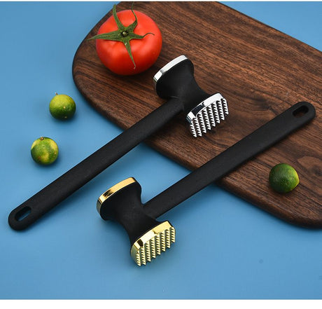 Dual-Sided Multi-Function Meat Mallet, 36 Spikes for Deep Tendon Cutting & Tenderizing, Flat Side for Smashing Cucumbers & Garlic, Nylon Handle with Zinc Alloy Head, Practical Kitchen Tool./silver