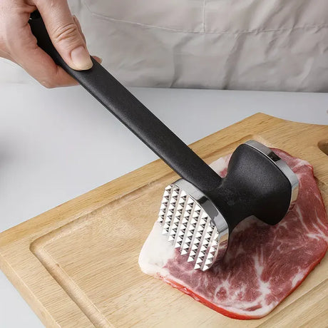 Dual-Sided Multi-Function Meat Mallet, 36 Spikes for Deep Tendon Cutting & Tenderizing, Flat Side for Smashing Cucumbers & Garlic, Nylon Handle with Zinc Alloy Head, Practical Kitchen Tool./golden