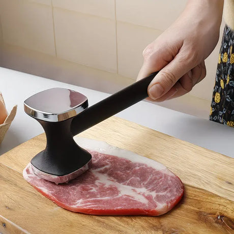 Dual-Sided Multi-Function Meat Mallet, 36 Spikes for Deep Tendon Cutting & Tenderizing, Flat Side for Smashing Cucumbers & Garlic, Nylon Handle with Zinc Alloy Head, Practical Kitchen Tool./golden