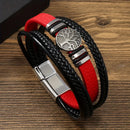 2PCS Handwoven Tree of Life Magnetic Clasp Bracelet, Red-Black Synthetic Leather Double-Layer Design, Vintage Style, Symbolizing Flourishing Life, Ideal for Personal Use or Gifting.