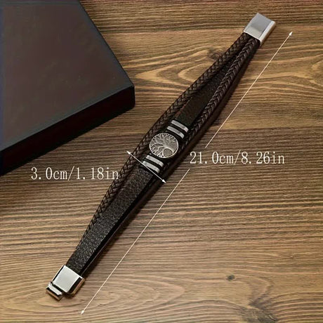 2PCS Handwoven Tree of Life Magnetic Clasp Bracelet, featuring a black synthetic leather double-layer design. Blending vintage charm with contemporary style, it symbolizes flourishing life and is perfect for both personal wear and thoughtful gifting.