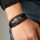 2PCS Handwoven Tree of Life Magnetic Clasp Bracelet, featuring a brown synthetic leather double-layer design. Blending vintage charm with contemporary style, it symbolizes flourishing life and is perfect for both personal wear and thoughtful gifting.