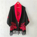 Double-sided Jacquard Cheongsam Shawl, Color-Blocked Fringed Cape Design, Autumn/Winter Fashion & Warmth Two-in-One Scarf（red)