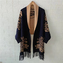 Double-sided Jacquard Cheongsam Shawl, Color-Blocked Fringed Cape Design, Autumn/Winter Fashion & Warmth Two-in-One Scarf(khaki)