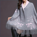 Double-sided Jacquard Cheongsam Shawl, Color-Blocked Fringed Cape Design, Autumn/Winter Fashion & Warmth Two-in-One Scarf(khaki)
